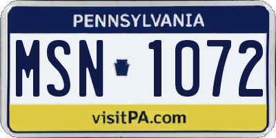 PA license plate MSN1072