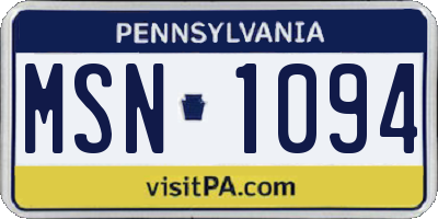 PA license plate MSN1094