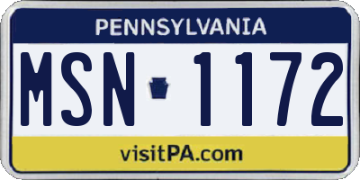PA license plate MSN1172