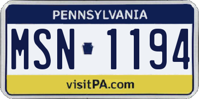 PA license plate MSN1194
