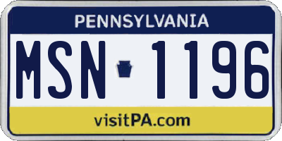 PA license plate MSN1196