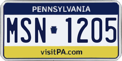 PA license plate MSN1205