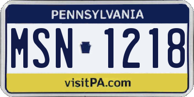 PA license plate MSN1218