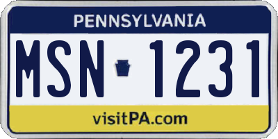 PA license plate MSN1231