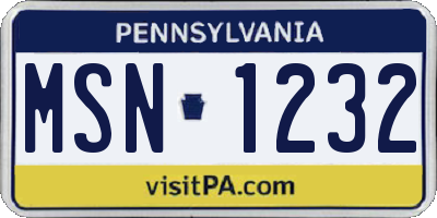 PA license plate MSN1232