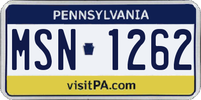 PA license plate MSN1262