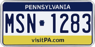 PA license plate MSN1283