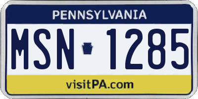 PA license plate MSN1285