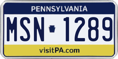 PA license plate MSN1289