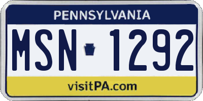 PA license plate MSN1292