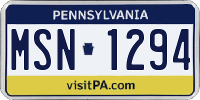 PA license plate MSN1294