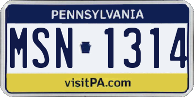 PA license plate MSN1314