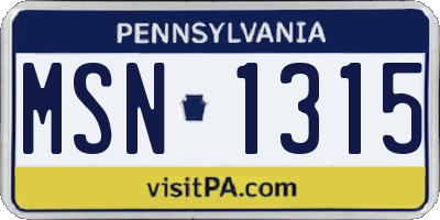 PA license plate MSN1315