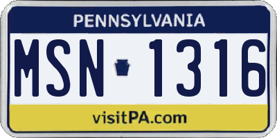PA license plate MSN1316