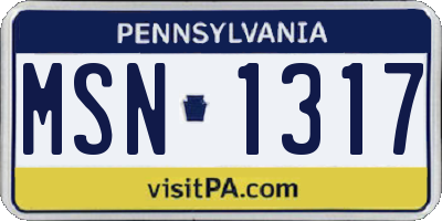 PA license plate MSN1317