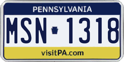 PA license plate MSN1318