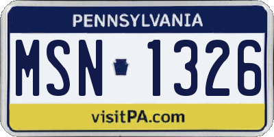 PA license plate MSN1326