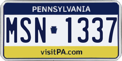 PA license plate MSN1337