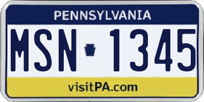 PA license plate MSN1345