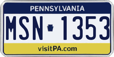 PA license plate MSN1353