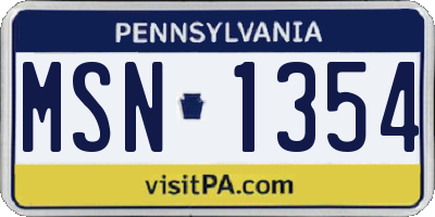 PA license plate MSN1354