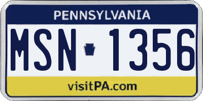 PA license plate MSN1356