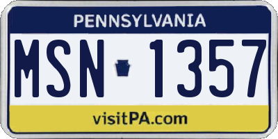 PA license plate MSN1357