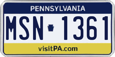 PA license plate MSN1361