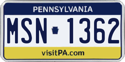 PA license plate MSN1362