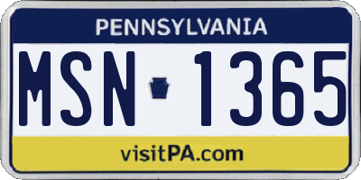 PA license plate MSN1365