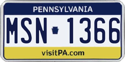 PA license plate MSN1366