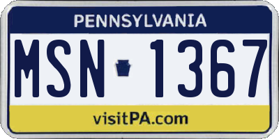 PA license plate MSN1367