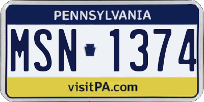 PA license plate MSN1374