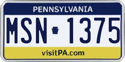 PA license plate MSN1375