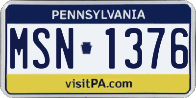 PA license plate MSN1376