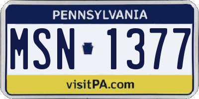 PA license plate MSN1377