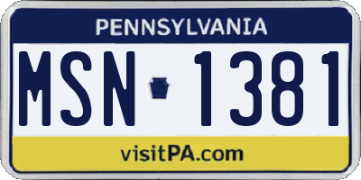 PA license plate MSN1381