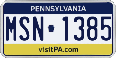 PA license plate MSN1385