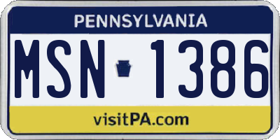 PA license plate MSN1386