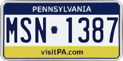 PA license plate MSN1387