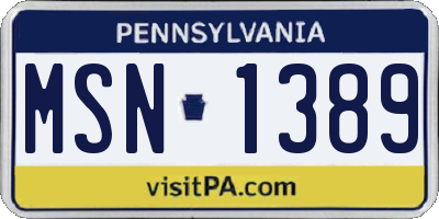 PA license plate MSN1389