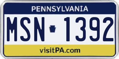 PA license plate MSN1392