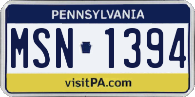 PA license plate MSN1394
