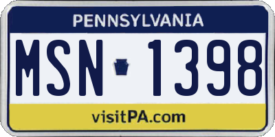 PA license plate MSN1398