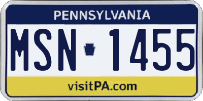 PA license plate MSN1455