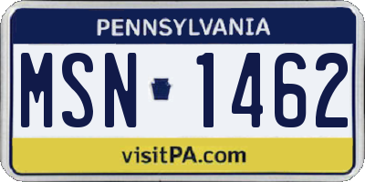 PA license plate MSN1462