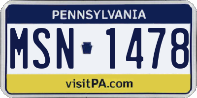 PA license plate MSN1478