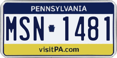 PA license plate MSN1481