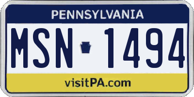 PA license plate MSN1494