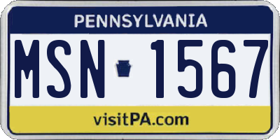 PA license plate MSN1567